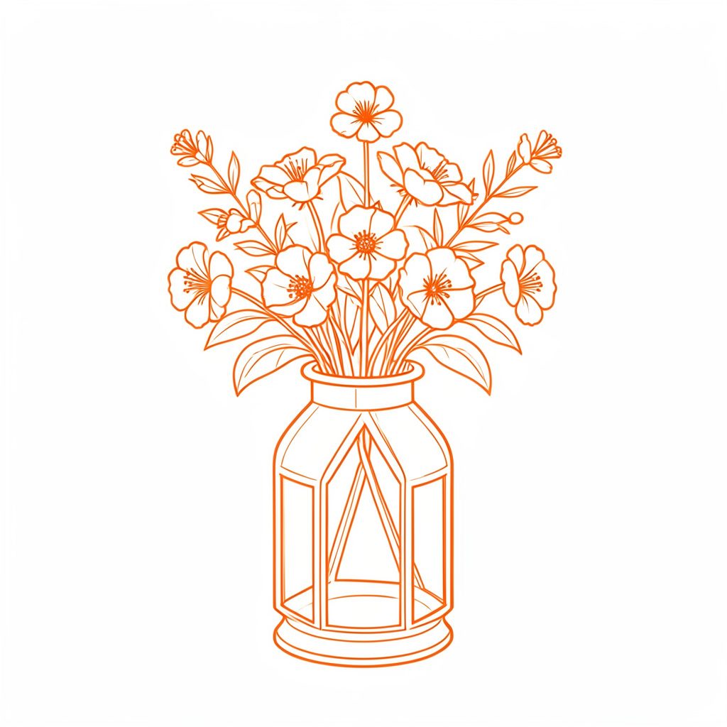 Lantern glowing warmly beside a floral arrangement on a side table, evening ambiance in a home setting
