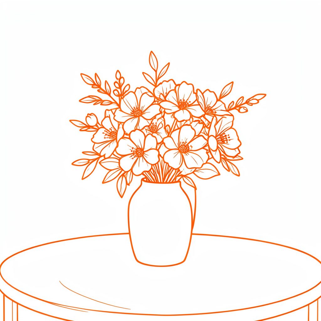 Dining table with a floral arrangement centerpiece, set for a family meal in a warm, inviting room